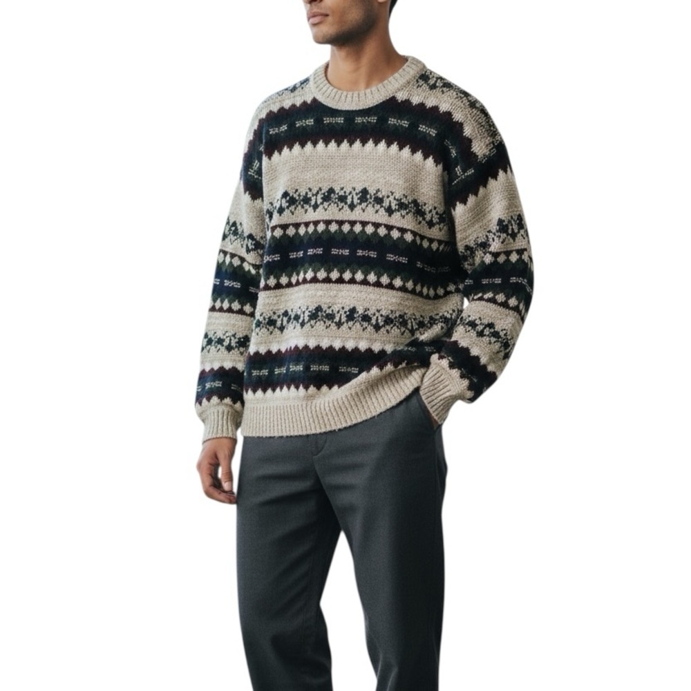 VTG Preppy Academia Town Craft Knitted Outdoor Sweater Multi Pattern LARGE‎ TALL
